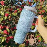 40oz Diamond Thermos Cup With Handle 304 Stainless Steel Vacuum Flasks Portable Car Coffee Cup Insulated Thermal Water Bottles