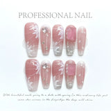 Popxstar  10Pcs Black Handmade Press on Nails Flower Ballet Wearable Rhinestone False Nails Decoration Chinese Manicure Fake Nails Tips