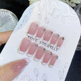 Popxstar Blush Pink False Nails Bowknot Diamond Pearl 3D Design Press on Nail Tips with Harmless Smooth Edge Nails Woman DIY Fake Nails