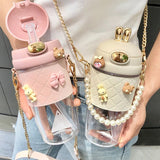 Ins Simple Fashion Plastic Water Bottle For Girls With Leather Sleeve And Strap Straw Adult Pregnant Women Portable Sippy Cups