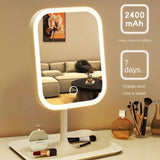 Popxstar Niche Modern Desktop Vanity Mirror 3 Color Light LED Makeup Mirror Touching Mirror Women Bedroom Dressing Mirror