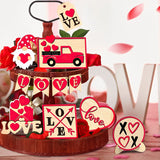 Popxstar Valentine's Day Tiered Tray Decor Delicate Wooden Valentine Tabletop Decor Reusable Valentine Tray Decoration for Tabletop Party