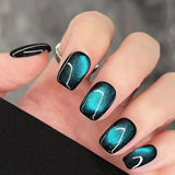 Popxstar  24Pcs Cat's Eye False Nails Press On Nails Fashion DIY Full Cover Detachable Waterproof Nail Tips Wearable Manicure