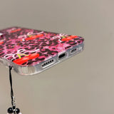Popxstar  Rose Leopard Print Red Cherry Glitter Phone Case for IPhone 13 15 14 16 Pro Max Fashion Bling Shockproof Cover for Iphone 17 Pro