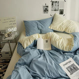 Popxstar  High Quality Solid Color Double Washed Cotton Bedding 4 Pieces Set Student Dormitory Bed Linen Duvet Set Bed Suit
