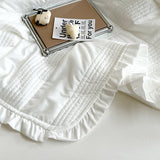 Popxstar INS Style White Pink Quilted Ruffles Quilt Blanket Bedspread Washed Solid Color Korean Princess Style Summer Thin Quilt 1/3Pc