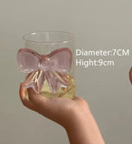 Popxstar Pink Bow Glass Decor Glass Cup Goblet Bow Handle Glasses Heat-resistant High Borosilicate Dessert Ice Cream Bowl Festival Gifts