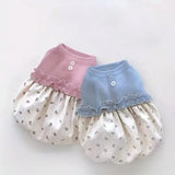 Soft Ribbed Knit Dog Dress with Floral Skirt Ruffle Trim Pet Clothes for Small Dogs Cats New Puppy Outfit