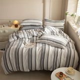 Popxstar  Striped Duvet Cover Set Queen 100% Washed Cotton Bedding Set, Luxury Soft Pink Vertical Ticking Stripes Comforter Cover, (3pcs)