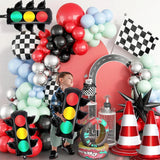 Popxstar  Racing Theme Party Decor Black and White Plaid Wheel Balloon Sport Car Traffic Light Balloon Kids Birthday Racing Party Supplies