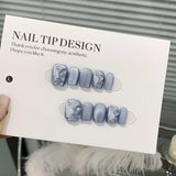Popxstar  10Pcs Handmade Press on Nails Blue Cat Eye Fake Nails with Butterfly Decoration Wearable Stick-on Nails Full Cover False Nail