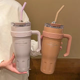 Large-capacity Water Cup, Autumn and Winter Insulated Cup, Men's Simple Office Straw Cup, Women's 304 Stainless Steel Ice Cup