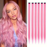 Popxstar 6pcs/pack Clip in Hair Extensions Colored Party Highlights for Girls 22 inches Multi-colors Straight Hair Synthetic Hairpieces