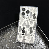Cartoon Sketch Cats Pattern Right Angled Edge Case For iPhone 17 16 15 13 14 12 Pro Max Clear Phone Back Cover