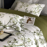 Popxstar  Vintage Green Botanical Flowers Duvet Cover Set 600TC Egyptian Cotton Luxury Soft Bedding Set Fitted Sheet Bed Sheet Pillowcases