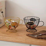 Cup shaped storage basket metal ironwork wood storage rack shelf kitchen living room home hotel restaurant cafe