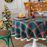 Popxstar Christmas Round Table Cloths Plaid Tablecloth with Tassel Dust-Proof Table Covers for Kitchen Party Dinner Tabletop Decoration