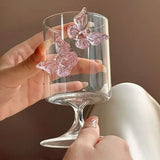 Popxstar Three-dimensional Butterfly Wine Glass Simple Round Glass Cup Creative Handmade Glass Wine Glasses  Champagne Cocktail Cup Gift