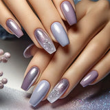 Popxstar 24pcs Solid Color Nail Fake Simple Love Design Mid-length Ballet False Nail Tips Red Wearable Lines Square Press on Nails Art
