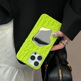 Luxury 3D Rock Pattern Makeup Mirror Rose Phone Case for IPhone 17 Air 16 16E 15 14 13 12 11 Pro Max Solid Shockproof Cover