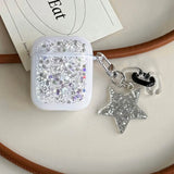 Popxstar Glitter Sequins Bling Earphone Case For AirPods 1 2 3 4 Protective Cover Funda with Keychain for Apple Airpods 3rd 4th Gen Pro 2