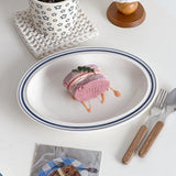 Popxstar  Ceramic Oval Dish Plates Korean  Style Striped Porcelain Dinnerware Vegetables Fruit Salad Pasta Breakfast Plates Kitchen Dishes