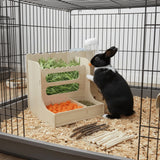 2 in 1 Rabbit Hay Feeder Detachable Bite Resistant Wooden Grass Dispenser with Bottle Small Animal Hay Holder Habitat