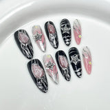 Popxstar  10Pcs Long Almond Handmade Press on Nails Butterfly Fake Nails Wearable Stick-on Nails False Nail Накладные Ногти Uñas Postizas