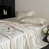 Popxstar  60S Lyocell Bamboo Fiber Flower Embroidery Summer Quilt Bedding Set Soft Silky Thin Comforter Blanket With Bed Sheet Pillowcases