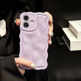 Popxstar  Solid Color Gloss 3D Wave Texture Phone Case for iPhone 16 15 14 13 16 Pro Max Soft Silicone Shockproof Protection Coque Cover