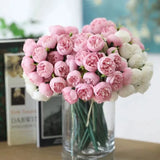 Popxstar 27 Heads Rose Pink Peony Artificial Flowers Silk Bouquet Roses Fake Flower for Table Vase Arrange Home Wedding Decoration Flower