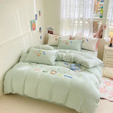 Cute Ice Cream Embroidered Bedding Set Soft Skin-friendly Duvet Cover Set with Sheet Single Double Bed Quilt Cover Pillowcases