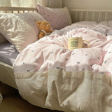 Popxstar  Class A double gauze bed four-piece set of girly heart lace lace sheets and quilt cover dormitory three-piece set