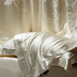 Popxstar  4Pcs Champagne Silk Damask Jacquard Egyptian Cotton Patchwork Luxury Bedding Set Duvet Cover Flat/Fitted Bed Sheet Pillowcases