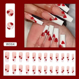 Popxstar 24pcs Artifical Bails With Glue Fake Nail Tips With Design Detachable Press On Nails Long Fake Nail Finished Nail Piece Sticker