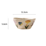 Popxstar  1PC Hand-painted Ceramic Tableware Underglaze Color Vegetable Plate New Flower Relief Plate Household Salad Tableware