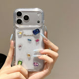Fashion Luxury Glitter 3D Rhinestone Diamand Clear Phone Case For iPhone 17pro 16 Pro Max 15 13 14 Shockproof Transparent Cover