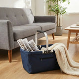 26 L Grocery Shopping Basket Aluminum Frame Oxford Cloth Shopping Bag Basket Handheld with Zippered Side Pockets