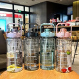 Large Capacity Water Cup 2 Liters Network Red Ins Trend Straw Cup Sports With Scale Portable Simple Leak Proof Portable Drop Res