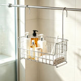Stainless Steel Hanging Bathroom Shelf Shower Caddy Over Rod Bathroom Storage Basket With Towel Hooks Toiletries Organizer Rack