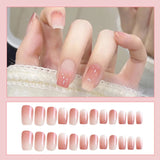 popxstar Medium Length Fake Nails 3D Flower Pearl Design Nude Pink Color Press On Nails Ballerina False Nail For Women DIY Manicure 24Pcs