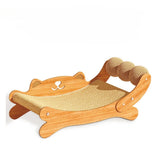 Wooden Cat Scratcher Lounge Bed with Sisal Balls Durable No Mess Scratching Pad 2-in-1 Cat Bed Sofa