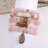 Popxstar Fashion Designer Gemstone Crystal Glass Beaded Bracelet Sets Druzy Charm 5pc Stack Bracelet Bracelets Set For Women Jewelry Gift