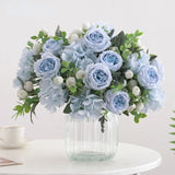 Popxstar Blue Silk Bouquets Artificial Forest Hydrangea Peony Bud Wedding Bride Hand Bouquet Home Garden Desktop Flower Arrangement Decor