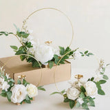 Popxstar 5set Gold Metal Wreath Ring Hoop With Wooden Base Holder Wedding Artificial Flowers Garland DIY Decoration Home Wedding Decor