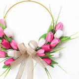 Popxstar  Artificial Tulip Flower Garland for Home Wedding Decor, Spring Easter Wall Door Wreath, UV Resistant Faux Silk Decorations