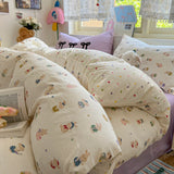Popxstar  Cartoon Bedding Set Ins Korean Towel Embroidery Bed Linen Flat Sheets Set 2 Pillowcases Twin Double Queen Size Duvet Cover Set