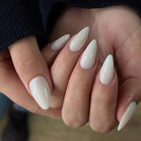 Popxstar 24pcs Press on Nails Short Almond White Press on Nails Solid Color Sweet French Tip Press on Nails Cute Nail