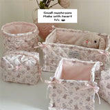 popxstar Square Storage Basket Cotton Stripe Sorting Basket Lace Flower Desktop Box Home Supplies