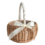 Popxstar Hand-woven Wedding Flower Basket With Handle Wicker Sundries Basket Wedding Flower Girls Basket for Home Picnic Storage Basket